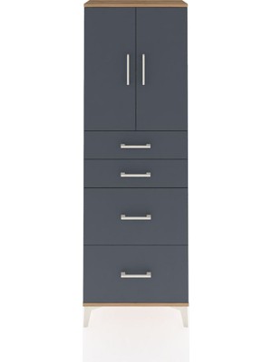 Arges Dolap 2 Raflı 4 Çekmeceli 2 Kapaklı 60X30X182 Çam-Antrasit