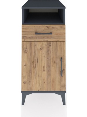 Kronos Komodin 2 Raflı Tek Çekmeceli Tek Kapaklı 44X59X96 Antrasit-Çam