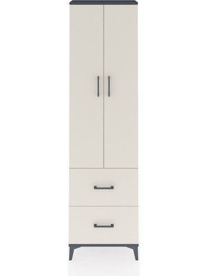 Arges Dolap 2 Raflı 2 Çekmeceli Tek Askılı 60X30X221 Antrasit-Aytaşı