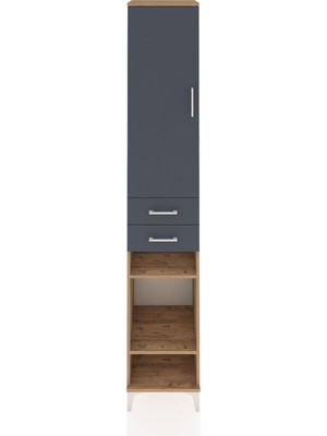 Hyperion Dolap 4 Raflı 2 Çekmeceli Tek Askılı 44X44X243 Çam-Antrasit
