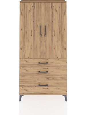 Arges Dolap 3 Raflı 3 Çekmeceli 2 Kapaklı 88X30X182 Çam-Çam