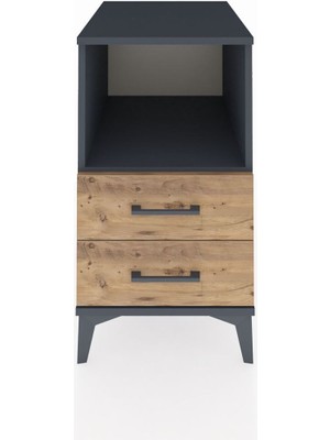 Kronos Komodin Tek Raflı 2 Çekmeceli 44X59X80 Antrasit-Çam