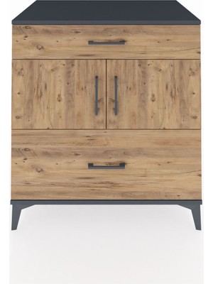 Kronos Şifonyer 2 Raflı 2 Çekmeceli 2 Kapaklı 88X59X96 Antrasit-Çam