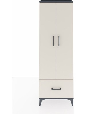Arges Dolap 4 Raflı Tek Çekmeceli 2 Kapaklı 60X30X182 Antrasit-Aytaşı
