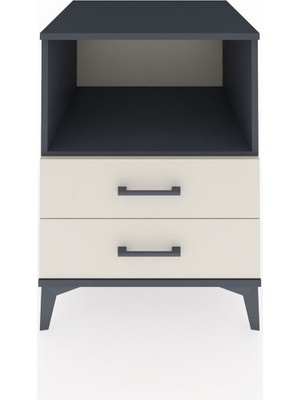 Kronos Komodin Tek Raflı 2 Çekmeceli 60X59X80 Antrasit-Aytaşı