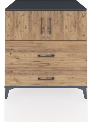 Kronos Şifonyer 2 Raflı 2 Çekmeceli 2 Kapaklı 88X59X96 Antrasit-Çam