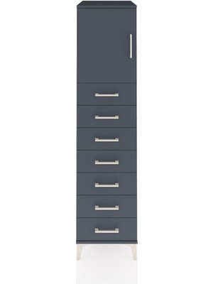 Kronos Dolap Tek Raflı 7 Çekmeceli Tek Kapaklı 44X59X182 Antrasit-Antrasit