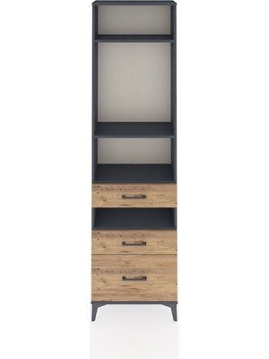 Arges Dolap 4 Raflı 3 Çekmeceli 60X30X221 Antrasit-Çam