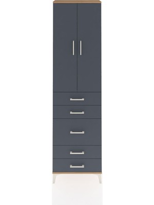 Arges Dolap 2 Raflı 5 Çekmeceli Tek Askılı 60X30X221 Çam-Antrasit