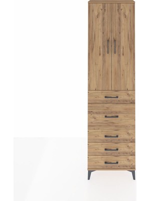 Arges Dolap 3 Raflı 5 Çekmeceli 2 Kapaklı 60X30X221 Çam-Çam