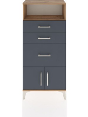 Hyperion Dolap Tek Raflı 3 Çekmeceli 2 Kapaklı 60X44X134 Çam-Antrasit