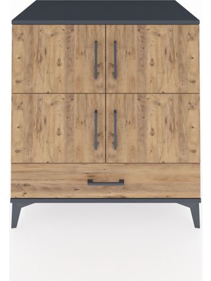 Kronos Şifonyer 4 Raflı Tek Çekmeceli 4 Kapaklı 88X59X96 Antrasit-Çam