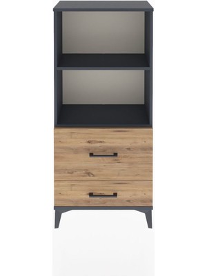 Arges Dolap 2 Raflı 2 Çekmeceli 60X30X134 Antrasit-Çam
