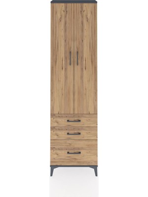 Arges Dolap 2 Raflı 3 Çekmeceli Tek Askılı 60X30X221 Antrasit-Çam