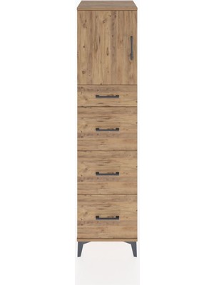 Hyperion Dolap Tek Raflı 4 Çekmeceli Tek Kapaklı 44X44X182 Çam-Çam