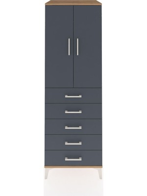 Kronos Dolap Tek Raflı 5 Çekmeceli Tek Askılı 60X59X182 Çam-Antrasit