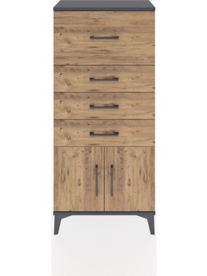 Hyperion Dolap 4 Çekmeceli 2 Kapaklı 60X44X134 Antrasit-Çam