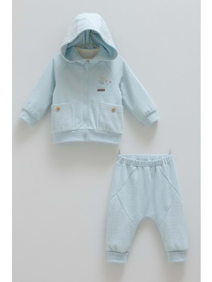 Color World Kapüşonlu Fermuarlı Üçlü Alt Üst Takım - Caramell  - TKE1987 - Mavi - 3 - 6 Ay - TKE1987-MAVI-3 - 6 Ay Mavi