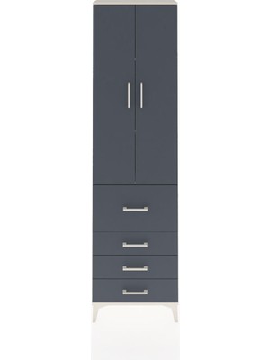 Arges Dolap 3 Raflı 4 Çekmeceli 2 Kapaklı 60X30X221 Aytaşı-Antrasit