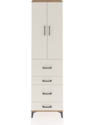 Arges Dolap 3 Raflı 4 Çekmeceli 2 Kapaklı 60X30X221 Çam-Aytaşı