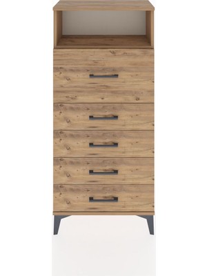 Hyperion Dolap Tek Raflı 5 Çekmeceli 60X44X134 Çam-Çam