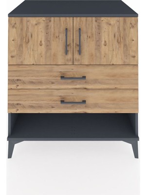 Kronos Şifonyer 2 Raflı 2 Çekmeceli 2 Kapaklı 88X59X96 Antrasit-Çam