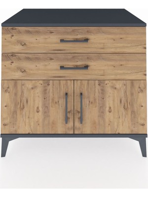 Kronos Şifonyer Tek Raflı 2 Çekmeceli 2 Kapaklı 88X59X80 Antrasit-Çam