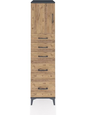 Kronos Dolap Tek Raflı 5 Çekmeceli Tek Kapaklı 44X59X182 Antrasit-Çam