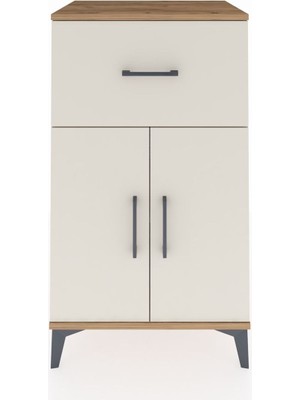 Hyperion Komodin Tek Raflı Tek Çekmeceli 2 Kapaklı 60X44X106 Çam-Aytaşı