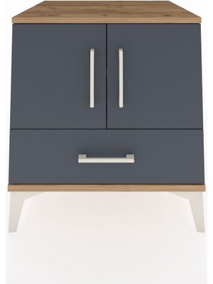 Kronos Komodin 2 Raflı Tek Çekmeceli 2 Kapaklı 60X59X64 Çam-Antrasit