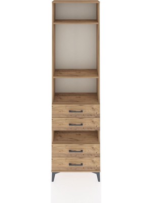 Arges Dolap 4 Raflı 4 Çekmeceli 60X30X221 Çam-Çam