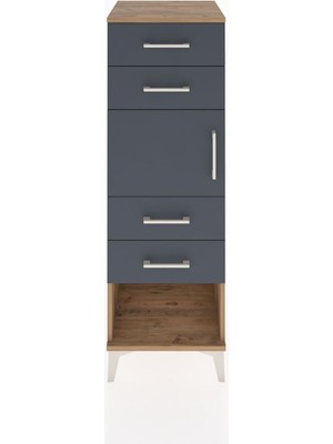 Hyperion Dolap Tek Raflı 4 Çekmeceli Tek Kapaklı 44X44X134 Çam-Antrasit