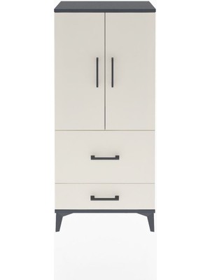 Arges Dolap Tek Raflı 2 Çekmeceli 2 Kapaklı 60X30X134 Antrasit-Aytaşı