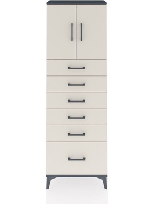 Arges Dolap 2 Raflı 6 Çekmeceli 2 Kapaklı 60X30X182 Antrasit-Aytaşı