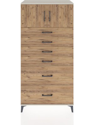Hyperion Dolap Tek Raflı 6 Çekmeceli 2 Kapaklı 88X44X182 Aytaşı-Çam