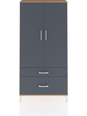 Arges Dolap 4 Raflı 2 Çekmeceli 2 Kapaklı 88X30X182 Çam-Antrasit
