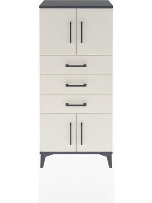 Arges Dolap Tek Raflı 3 Çekmeceli 4 Kapaklı 60X30X134 Antrasit-Aytaşı