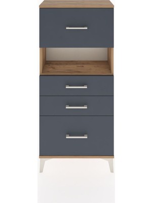 Hyperion Dolap Tek Raflı 4 Çekmeceli 60X44X134 Çam-Antrasit