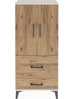 Arges Dolap Tek Raflı 2 Çekmeceli 2 Kapaklı 60X30X134 Aytaşı-Çam
