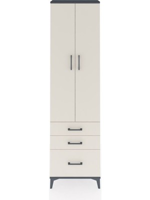 Arges Dolap 2 Raflı 3 Çekmeceli Tek Askılı 60X30X221 Antrasit-Aytaşı
