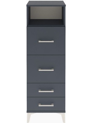 Arges Dolap Tek Raflı 4 Çekmeceli 44X30X134 Antrasit-Antrasit