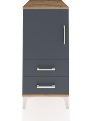 Kronos Komodin 2 Raflı 2 Çekmeceli Tek Kapaklı 44X59X96 Çam-Antrasit
