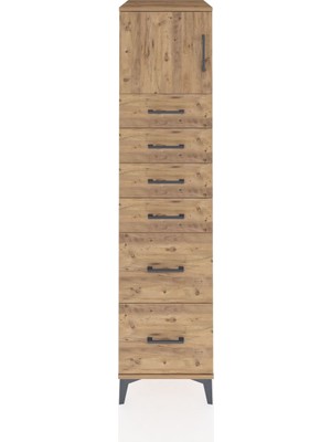 Kronos Dolap Tek Raflı 6 Çekmeceli Tek Kapaklı 44X59X182 Çam-Çam