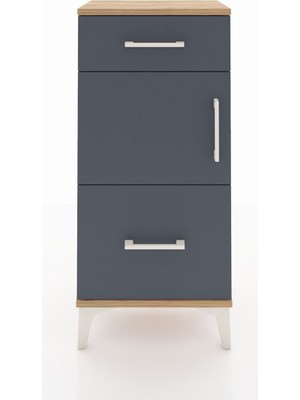 Arges Komodin Tek Raflı 2 Çekmeceli Tek Kapaklı 44X30X96 Çam-Antrasit