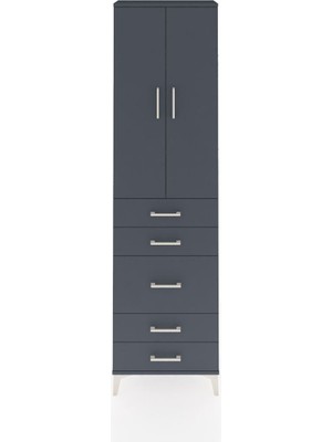 Arges Dolap 3 Raflı 5 Çekmeceli 2 Kapaklı 60X30X221 Antrasit-Antrasit