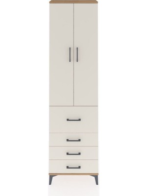 Arges Dolap 3 Raflı 4 Çekmeceli 2 Kapaklı 60X30X221 Çam-Aytaşı