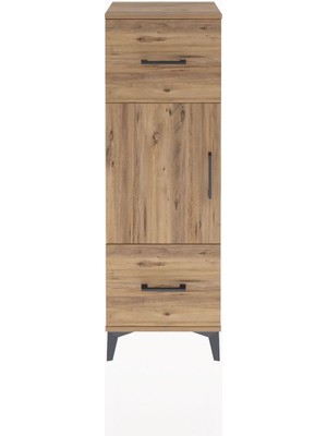 Arges Dolap 2 Raflı 2 Çekmeceli Tek Kapaklı 44X30X134 Çam-Çam
