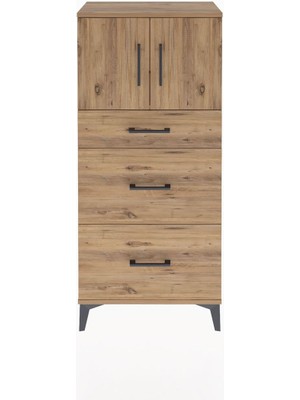 Arges Dolap Tek Raflı 3 Çekmeceli 2 Kapaklı 60X30X134 Çam-Çam