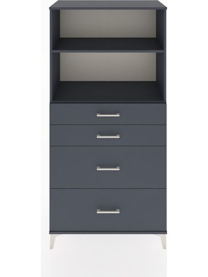 Hyperion Dolap 2 Raflı 4 Çekmeceli 88X44X182 Antrasit-Antrasit