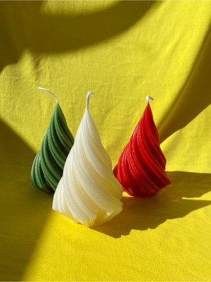 3 Lü Spiral Dekoratif Dönence  Yılbaşı Mum Seti Beyaz-Kırmızı-Yeşil